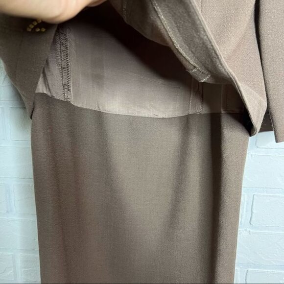 VINTAGE 100% wool taupe brown tailored wool long sleeve dress 8 - Picture 10 of 12